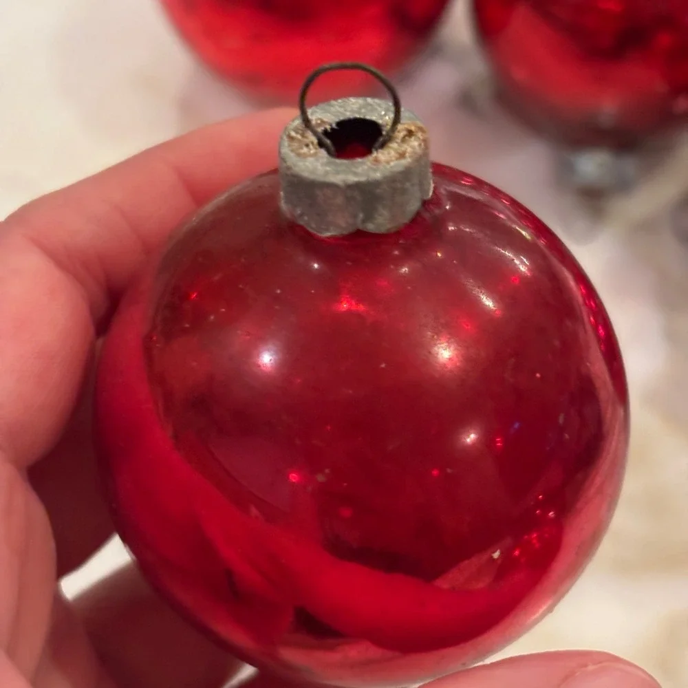 Vintage Christmas Ornaments Red Small Glass Ball Miscellaneous Set of 6